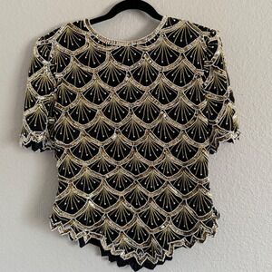 Vintage Laurence Kazar 8 XL Silk Sequin Top‎ Glam Dopaine Maximalist NYE Holiday